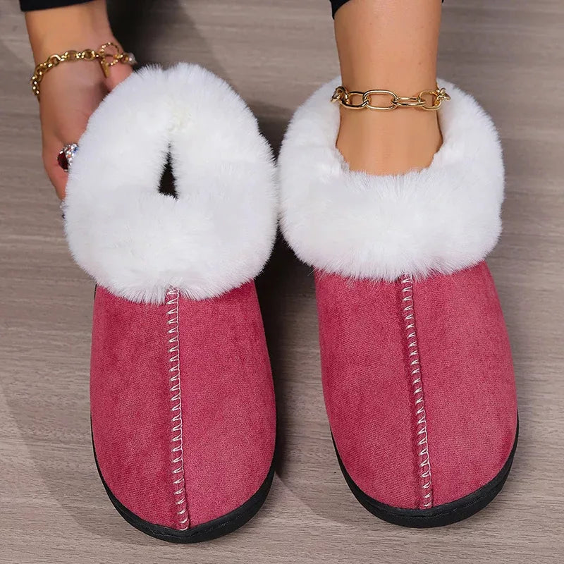 Plush house slippers with thick sole