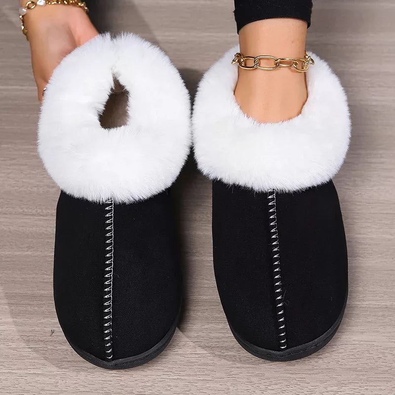 Plush house slippers with thick sole