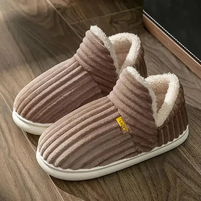 Closed Winter Slippers with Fur and Thick Sole