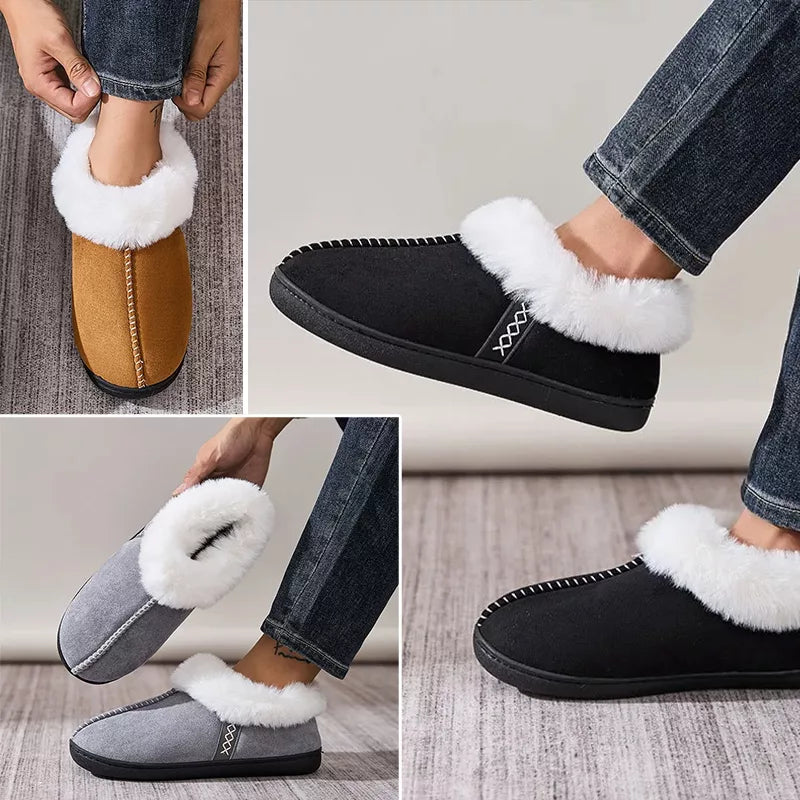 Plush house slippers with thick sole