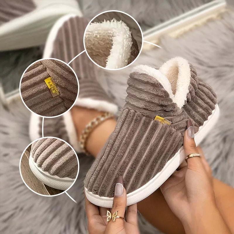 Closed Winter Slippers with Fur and Thick Sole
