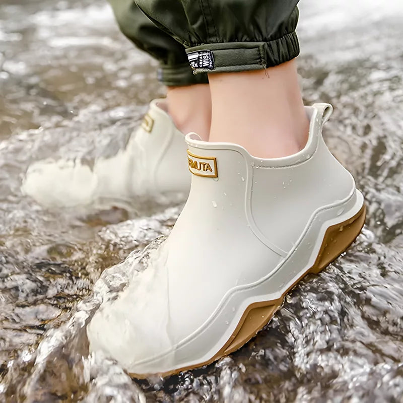 Waterproof ankle rain boots with non-slip sole for women
