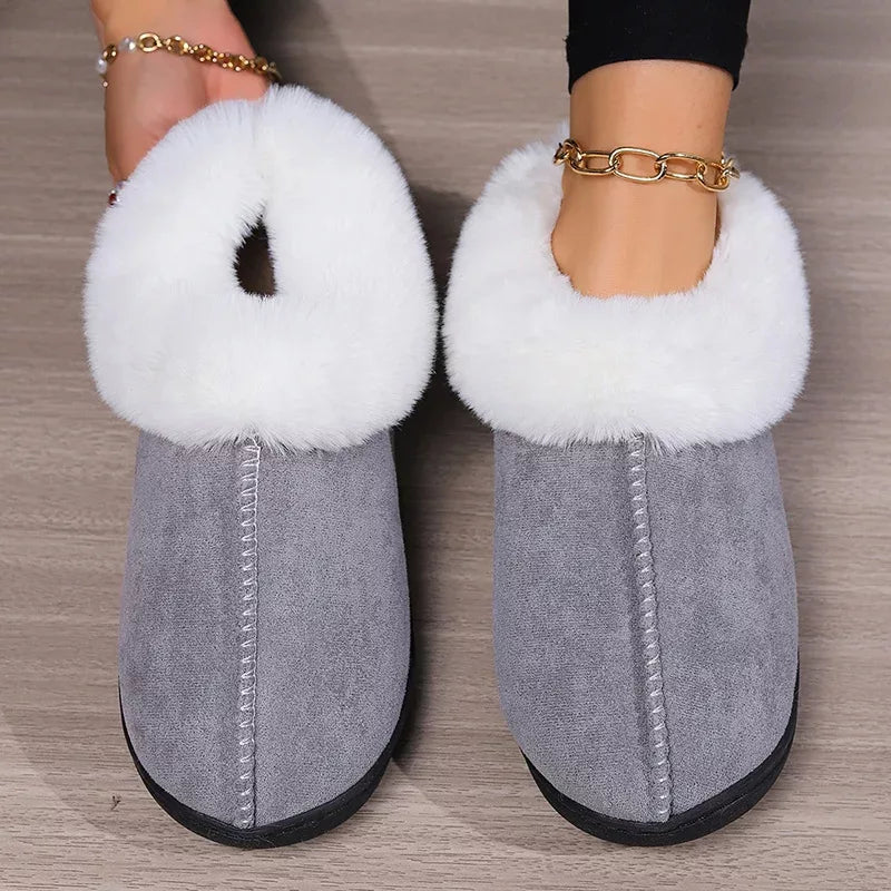 Plush house slippers with thick sole
