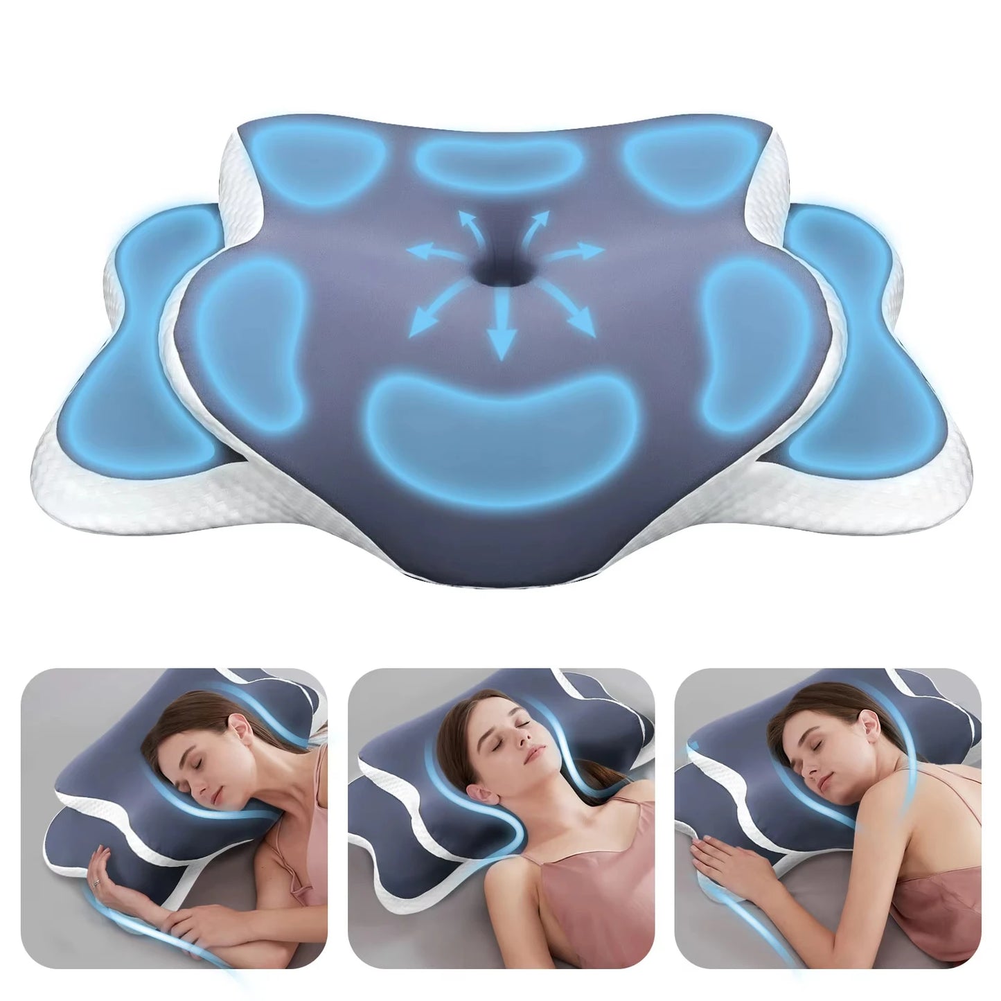 Ergonomic Cervical Pillow in Memory Foam with Adjustable Silk Pillowcase