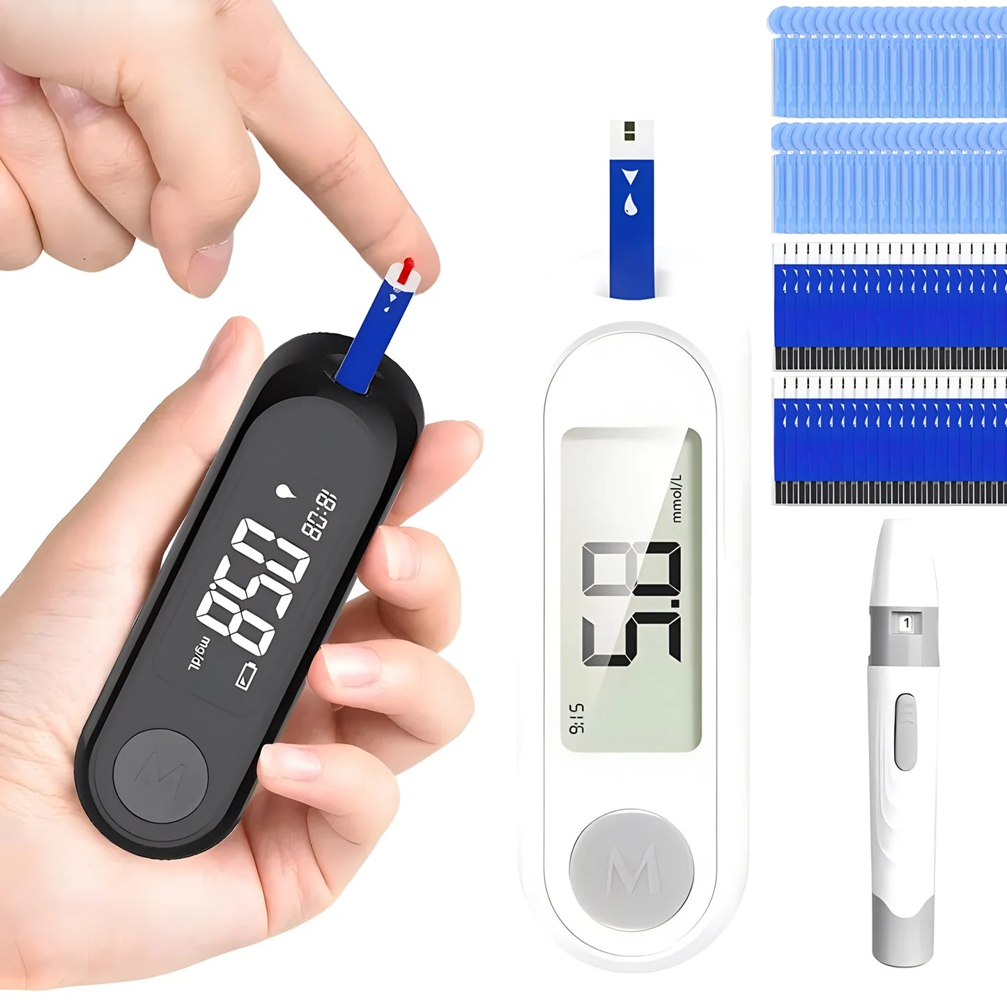 Portable Glucometer for Blood Glucose Monitoring with 50 Test Strips and Lancets – Quick Tests and Accurate Results