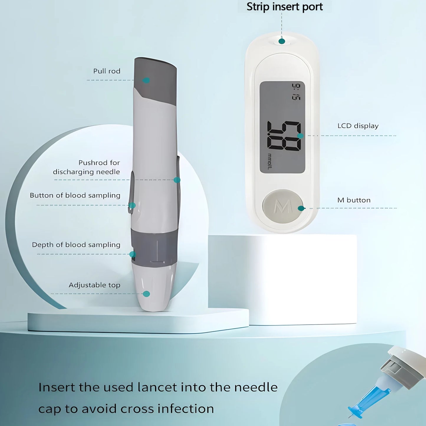 Portable Glucometer for Blood Glucose Monitoring with 50 Test Strips and Lancets – Quick Tests and Accurate Results