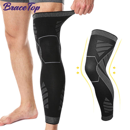 Full Leg Compression Sleeve with Knee Support - Breathable Fabric and Non-Slip Design, Black, Sizes M-L-XL
