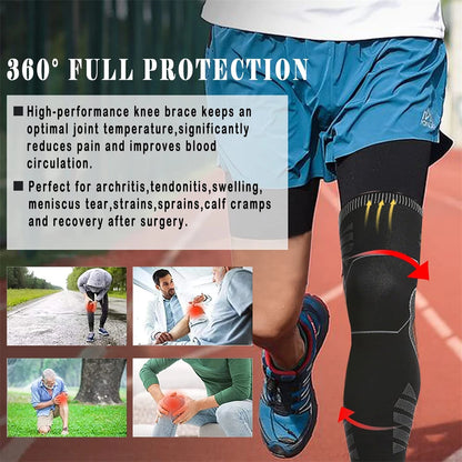 Full Leg Compression Sleeve with Knee Support - Breathable Fabric and Non-Slip Design, Black, Sizes M-L-XL