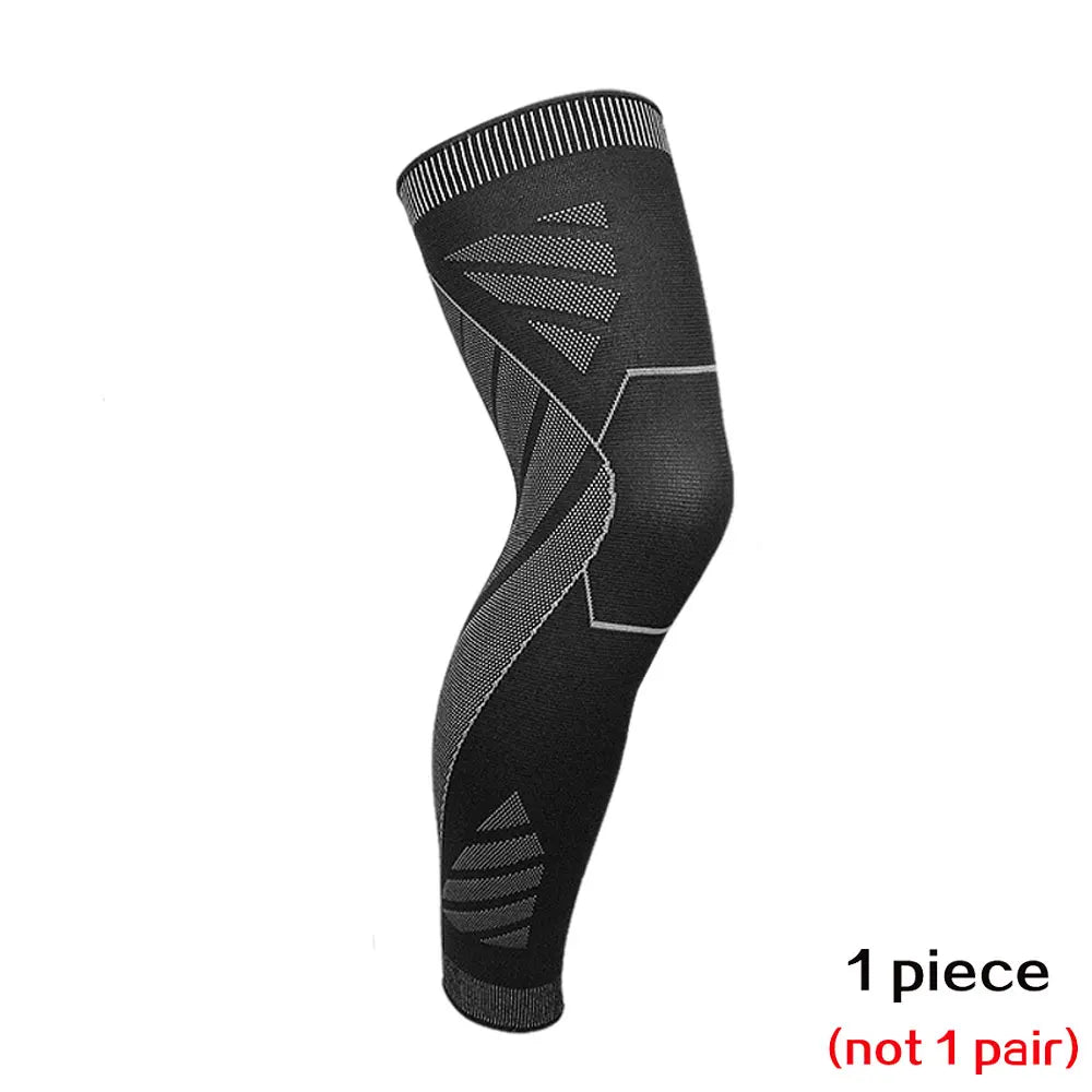 Full Leg Compression Sleeve with Knee Support - Breathable Fabric and Non-Slip Design, Black, Sizes M-L-XL