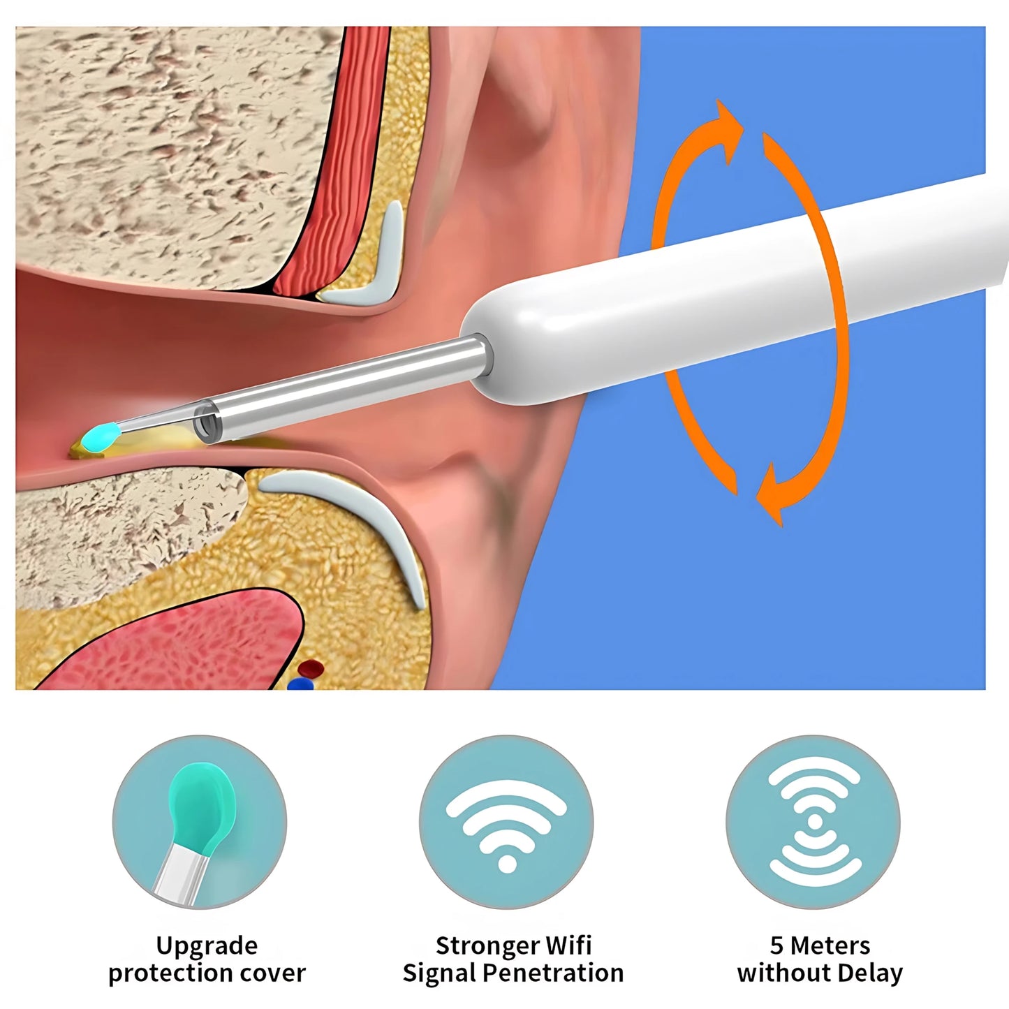 Wireless Ear Cleaner with 1296P Camera, USB-C Charging and WiFi