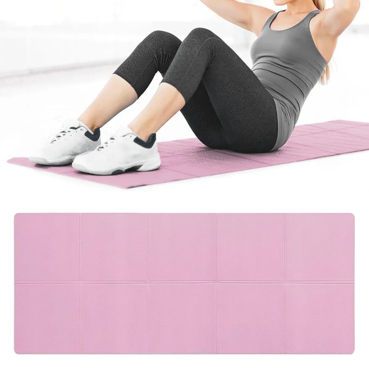 Foldable Pink Yoga Mat in EVA - Shockproof, Waterproof, and Lightweight