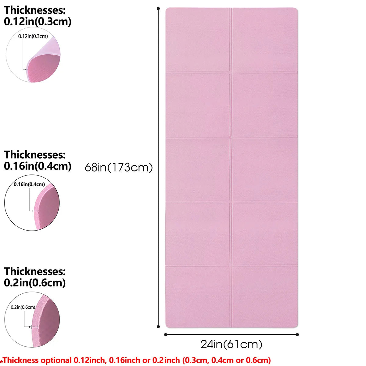 Foldable Pink Yoga Mat in EVA - Shockproof, Waterproof, and Lightweight