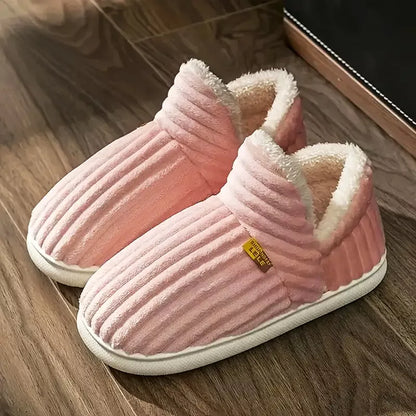 Closed Winter Slippers with Fur and Thick Sole