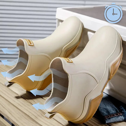 Waterproof ankle rain boots with non-slip sole for women